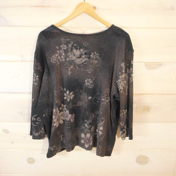 Y2K Vintage Women's Plus Size 3X Top 3/4 Sleeve Brown Cocoa Rhinestone Dressbarn - Picture 3 of 9